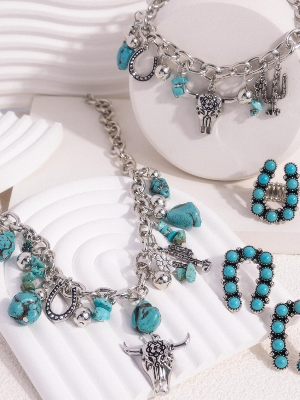 paparazzi Turquoise and Silver Southwest Charm Bracelet Set